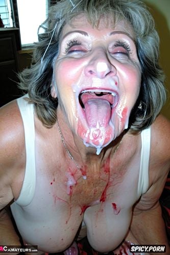 highres, tremendous splash of sperm in the mouth, handjob, old zombie grandmother and old zombie aunt