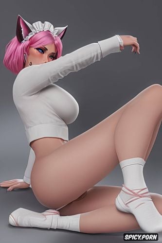 pink hair, no panties, extremely detailed, pink cat ears, slightly erect clitoris
