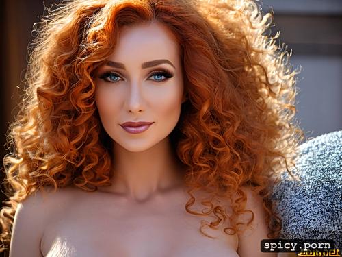 russian lady 25 years ginger hair curly hair medium boobs happy face medium body sauna full body image close up goddess