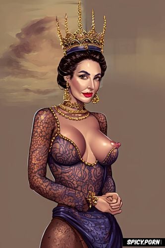 full length dress, tits, fair skin, intricate hair, queen, lipstick