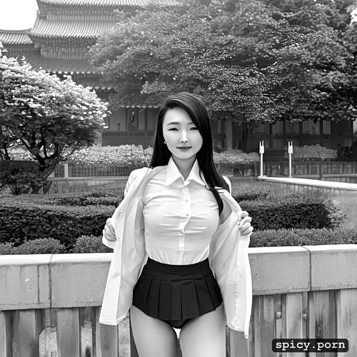 with menstrual pads, realism, upskirt, chinese student, style photo