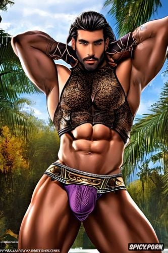 man, large erect nipples, male, voluptuous, golden jewelry, large muscles