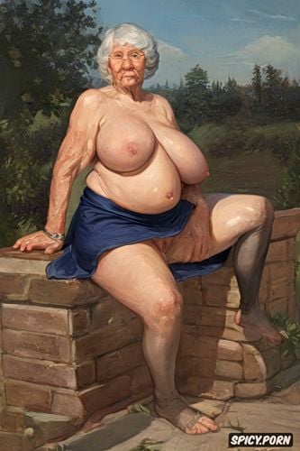 big tits the very old fat grandmother has nude pussy under her skirt