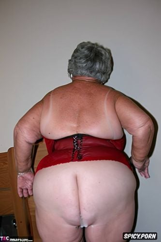 very old fat grandmothers, back view, tremendous splash cum in asshole