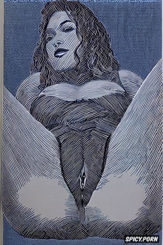 ballpoint pen, blue ink, teen, hairy vagina, cross hatching