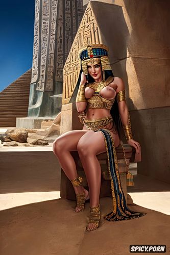 egyptian goddess isis, peeing, very cute face, realistic, gold