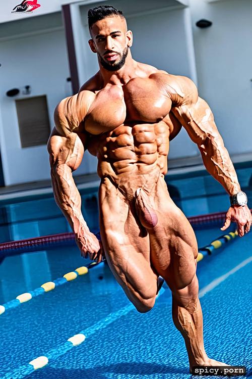 perfectly shaped 12 pack abs, big thick dick, huge muscled legs