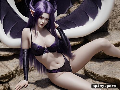 8k, sexy lingerie, perfect tiny female succubus, black draconic wings