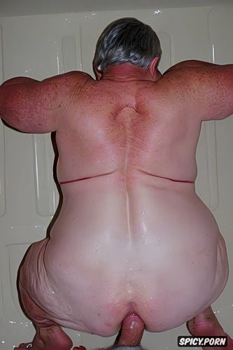 rear view, pastel colors, hyper detailed, hyperrealistic pregnant pissing muscular thighs red bobcut haircut