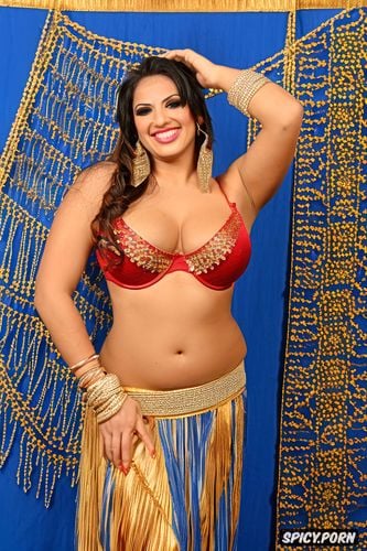 gorgeous voluptuous belly dancer, traditional two piece belly dance costume