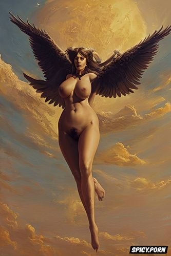 flat chest, wide hips, feathers, henri gervex, wings, hands