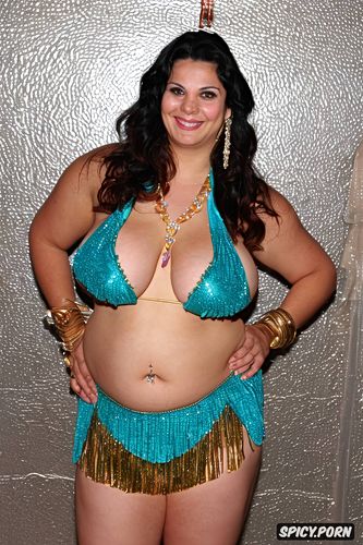 massive saggy melons, full view, beautiful smiling face, gorgeous bellydancer