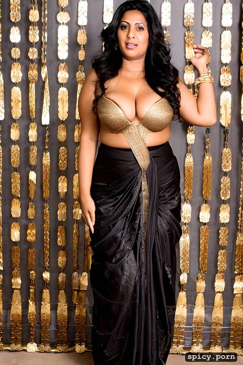 gigantic perfect tits, transparent half saree, nude, slim hourglass figure
