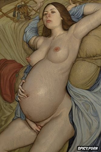 pregnant, classic, virgin mary nude in a stable, wide open, spreading legs shows pussy