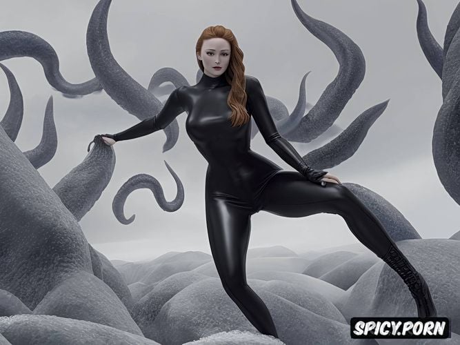 sansa stark, great legs, molested by thick alien tentacles, full body fills the frame