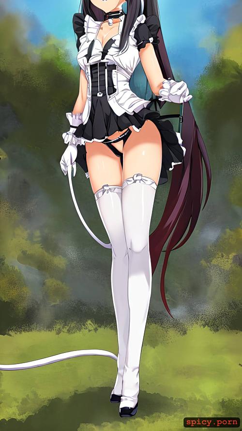 white gloves, dog collar, short skirt, android girl, anime style