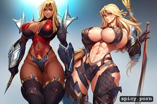 thick thighs, greek godness, great boobs, mail armor, inflation