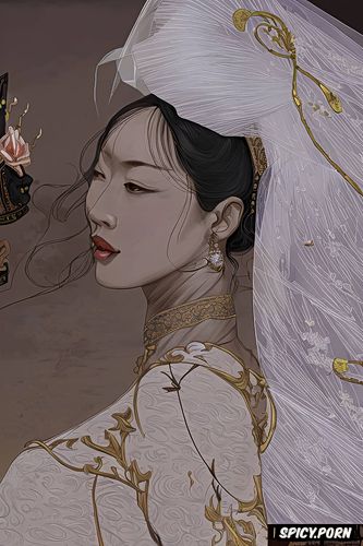 big nose, wedding dress, john singer sargeant painting, chinese woman sucking a black penis
