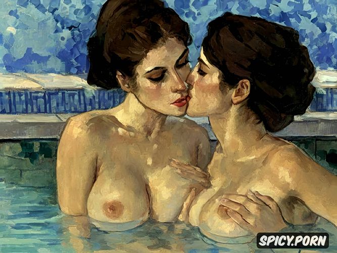 degas, manet, women in humid bath house touching breasts tiled bathing intimate tender lips modern post impressionist fauves erotic art