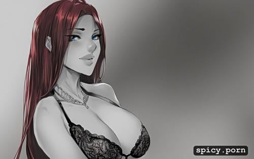red hair, ultra, perfect woman, anime, realistic, lingerie, detailed