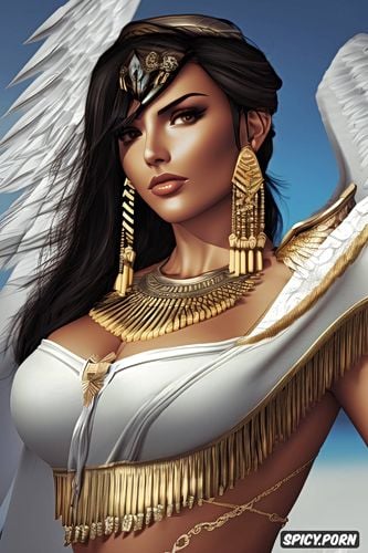 masterpiece, pharah overwatch beautiful face milf tattoos flowing low cut white greek robes golden greek wreath crown busty smirking portrait