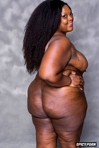 vibrant colours, centered, naked, enormous saggy ass, african