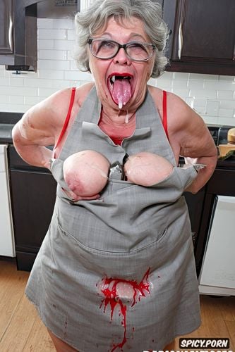 masterpiece, ssbbw, zombie, in the kitchen, short gray hair