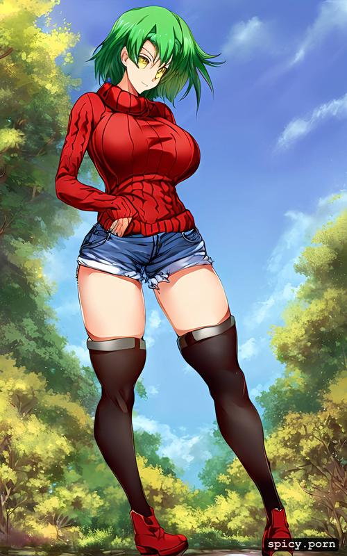 medium breasts, sexy, human, anime woman, black stockings, boots