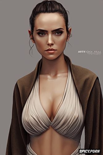 concept art, matte, rey skywalker star wars the force awakens soft brown silk jedi robe robe open small perky firm natural tits beautiful face artstation