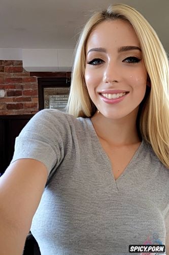 blonde, busty, seductive, real amateur selfie of a cute spanish teen girlfriend