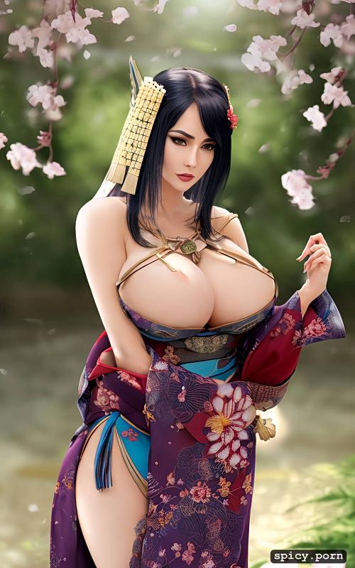 a close up of a woman in a costume, woman cgsociety, cherry blossom