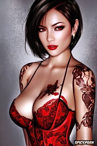 ada wong resident evil beautiful face young sexy low cut red lace lingerie