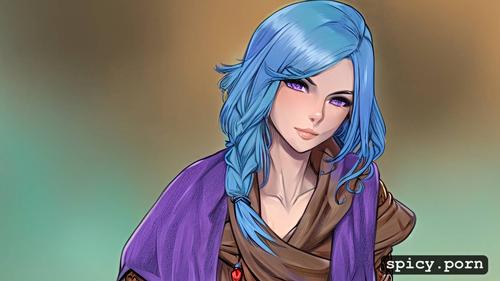 blue hair, elf, detailed, scarf, highres, 20 yo, 3dt, 91tdnepcwrer