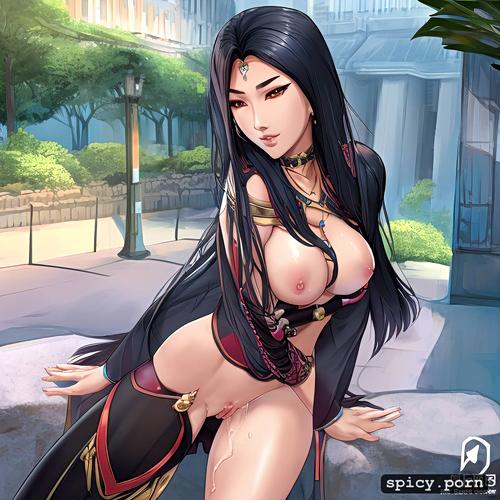 naked, long hair, full shot, vibrator in pussy, korean female
