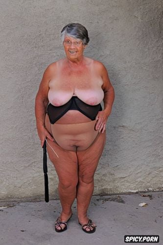 brown hair, solo granny, big breasts naked to the viewer, showing her well detailed obese body