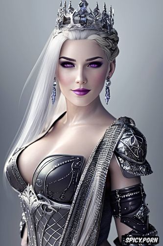 long silver blonde hair in a braid, wearing black scale armor