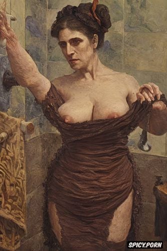 dante s inferno, women in humid bathroom with fingertip nipple