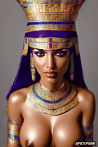 abs, concept art, tits out, femal pharaoh ancient egypt egyptian pyramids pharoah crown royal robes beautiful face milf topless