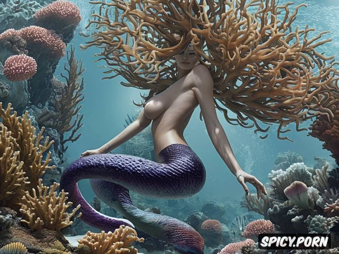 a mermaid underwater, completely undressed, ultra detailed, k shot on canon dslr