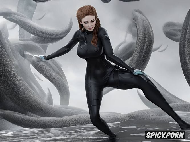 sansa stark, tentacles seek her pussy and breasts, wearing revealing tight dress