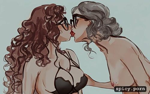 twins, white curly hair, glasses, take off underwear while kissing