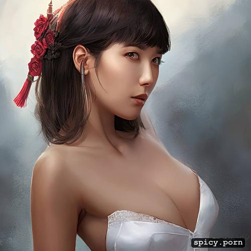 smooth, digital painting, elegant, cum on face, chinese teen with detailed face