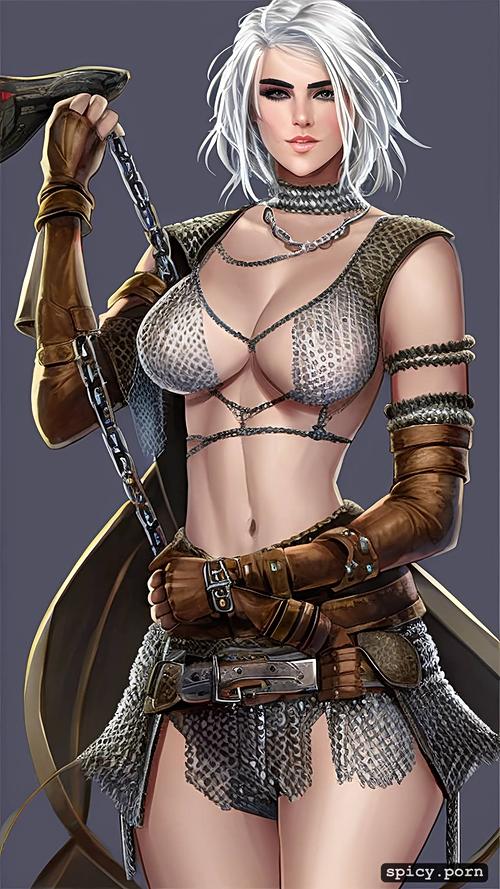 ciri, only wearing realistic see through chainmail