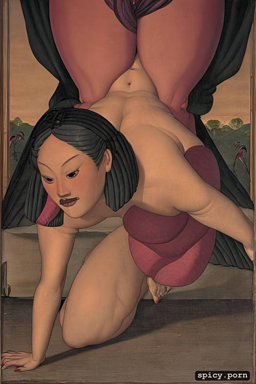 vagina lips, one nude asian woman crawling, paolo uccello, clitoris