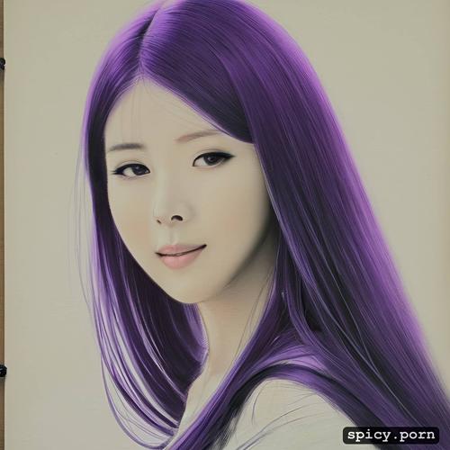 japanese female, purple hair, 20 years old, beautiful face