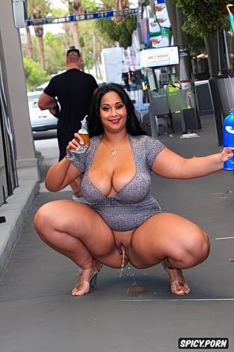 fupa, gigantic saggy tits, tight velveteen dress, crowded sidewalk