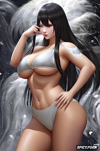 japanese female, big hips, black hair, fit body, sadako from the ring