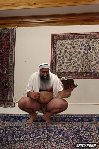 enormous penis, holding a book, cloak, fuck asshole, beard, nude