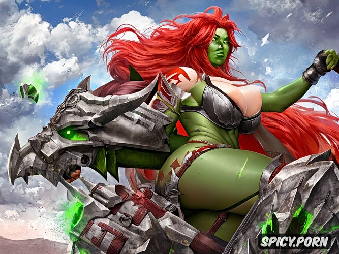 fantásy art, wide huge hips, beautiful and angry face, orc female