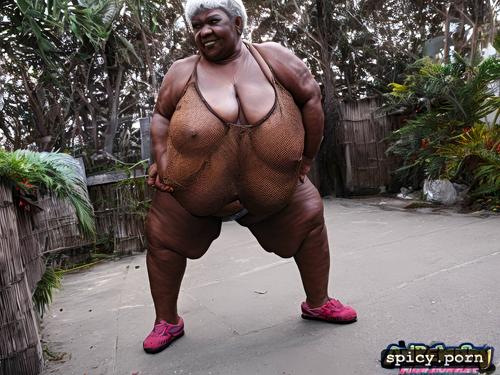 brown skin, gigantic saggy tits, standing, single african granny 90 years old
